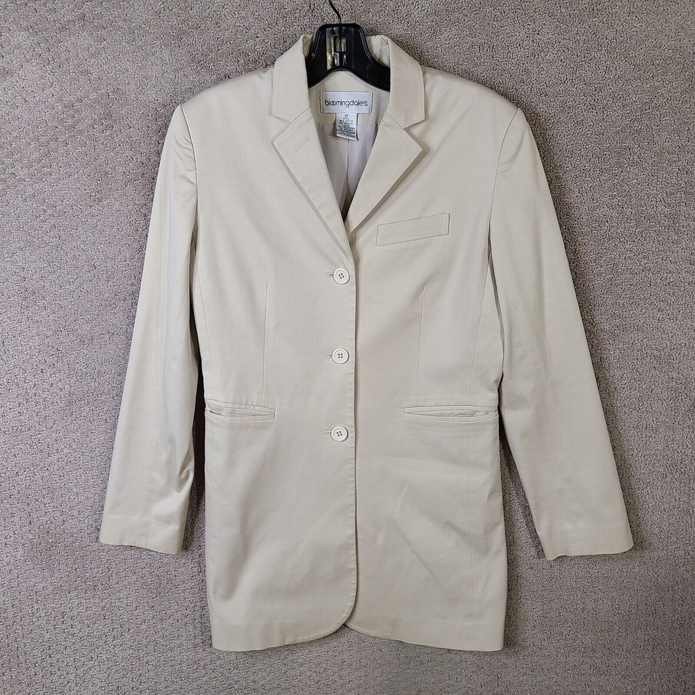 Vintage Bloomingdales Jacket Womens 2P Beige Blazer Single Breasted Stretch‎
